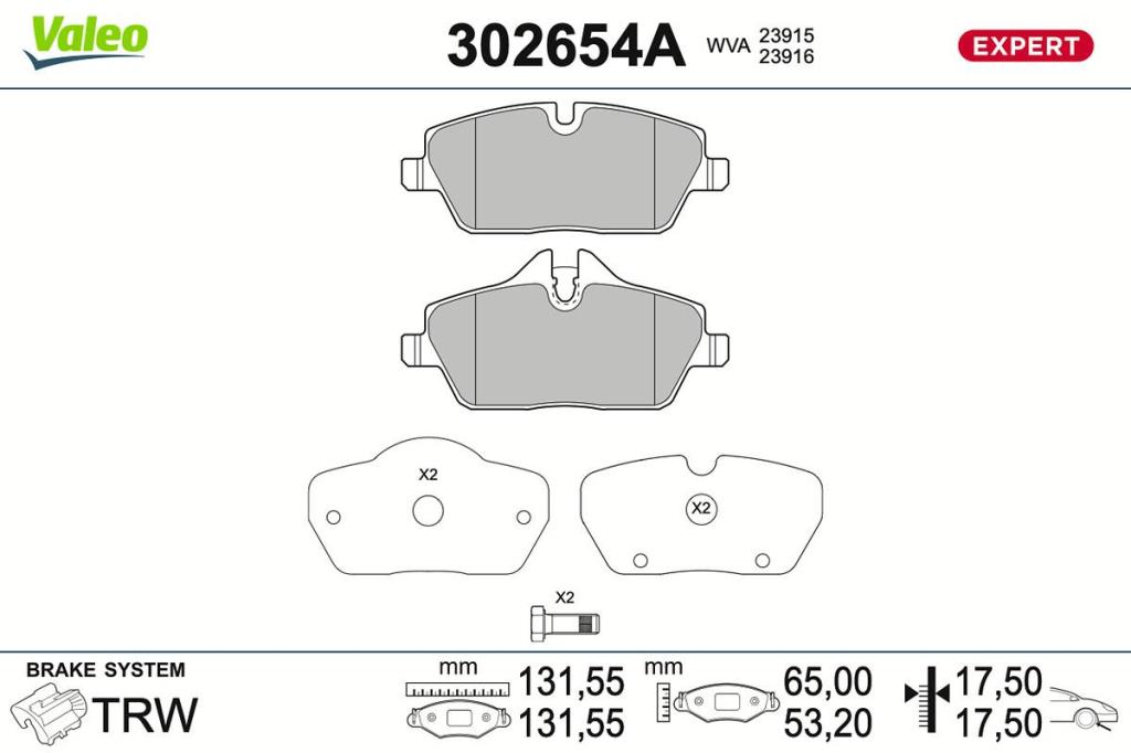 Jogo de 4 pastilhas de travão VALEO ref. 302654A